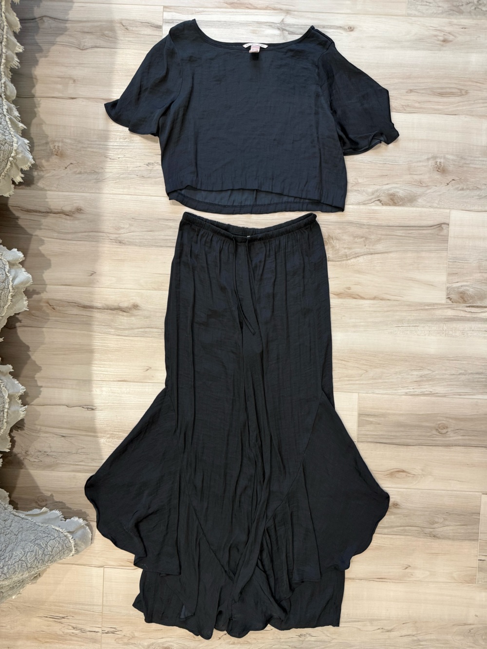 Victoria Secret Black Wide Leg High-Waist Pants & Shirt Set